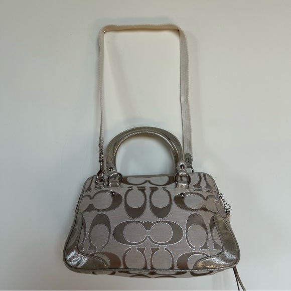 Used Coach Poppy Signature Sateen Metallic Pushlock Satchel - light khaki - Picture 4 of 14